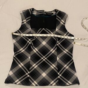 White House Black Market Women's Black and White Plaid  Top